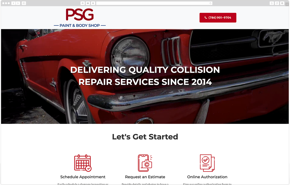 Example of an auto body shop marketing website built by Start2Finish