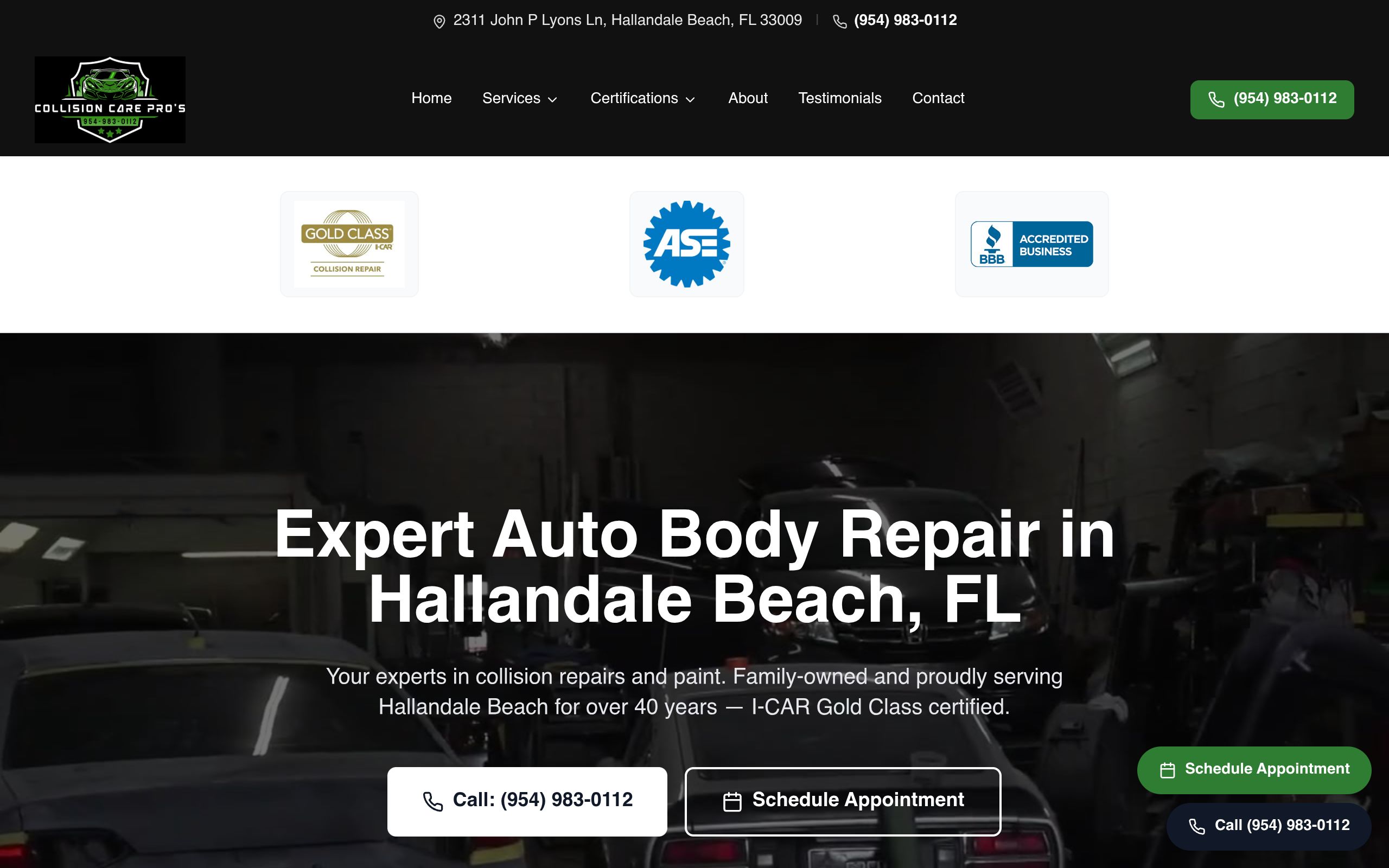 Collision Care Pros homepage built by Start2Finish