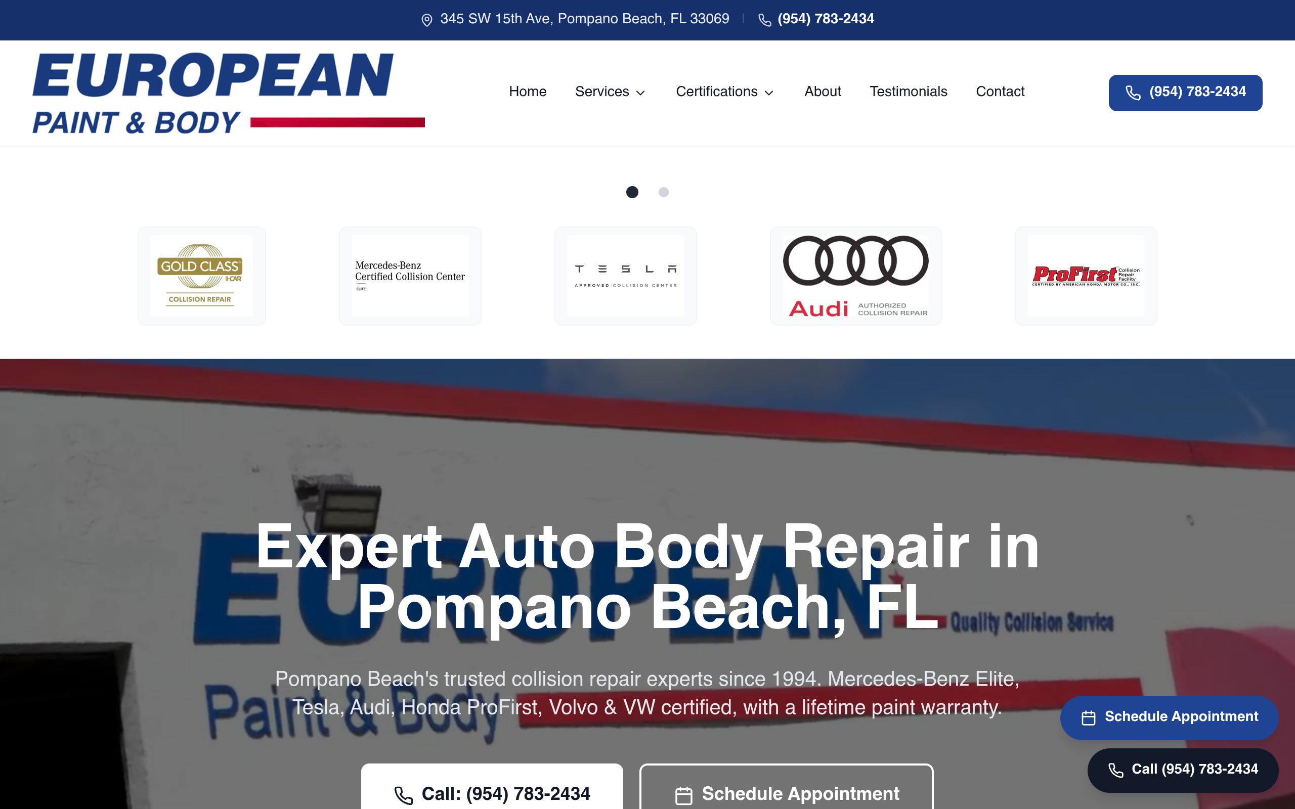 European Paint & Body homepage built by Start2Finish