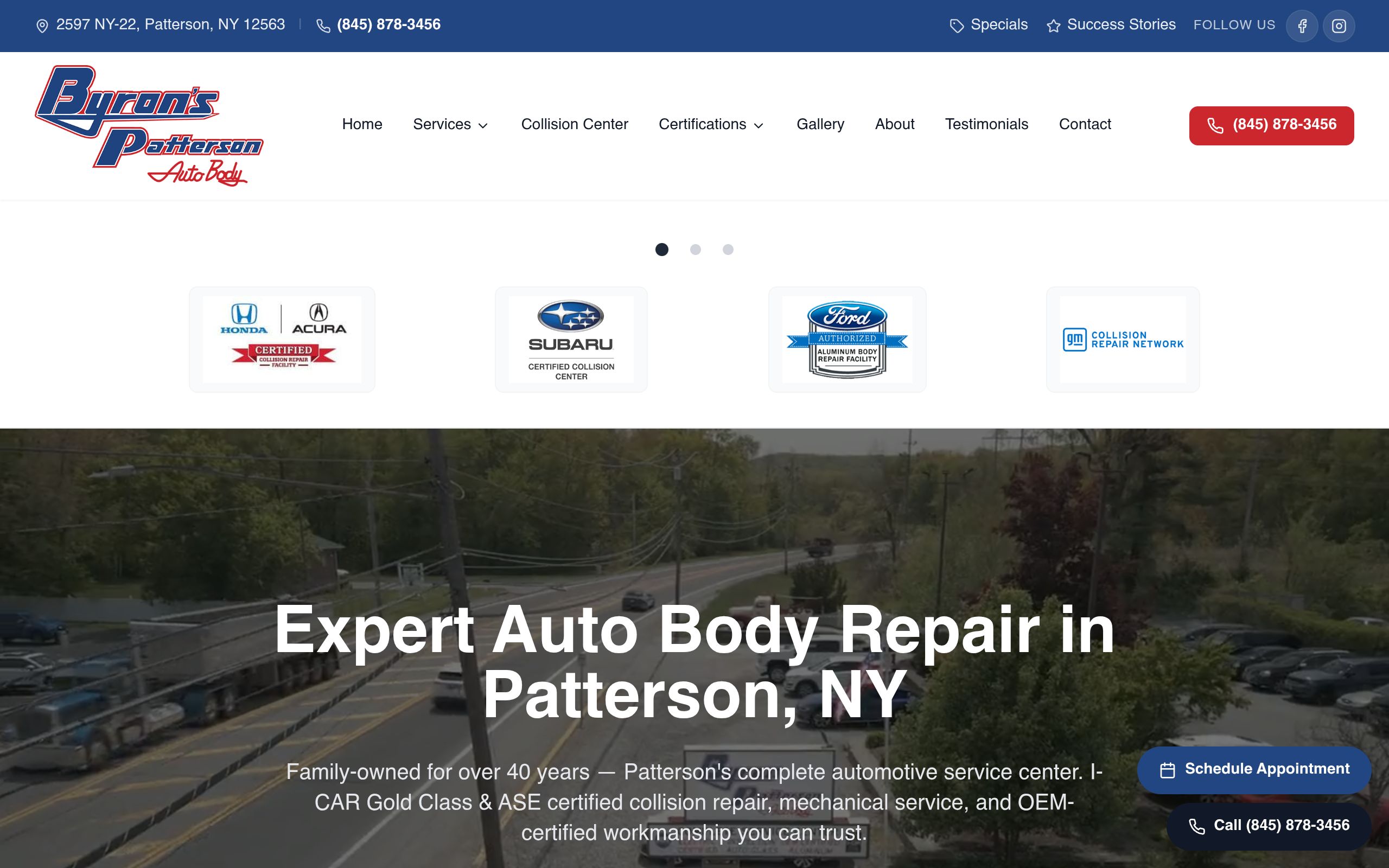 Patterson Auto Body homepage built by Start2Finish